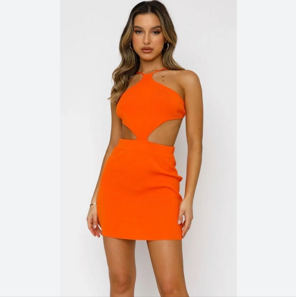 White Fox Boutique Orange Cut-Out Dress
